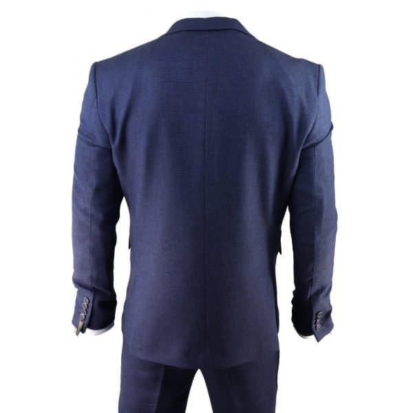 Men's Navy-Blue Herringbone Tweed 3 Piece Suit