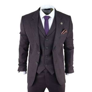 Men’s Plum Herringbone Tweed 3 Piece Suit