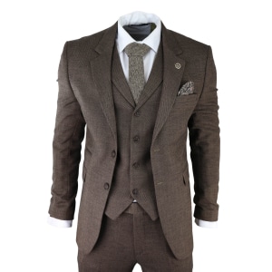 Men’s Brown Herringbone Tweed 3 Piece Suit