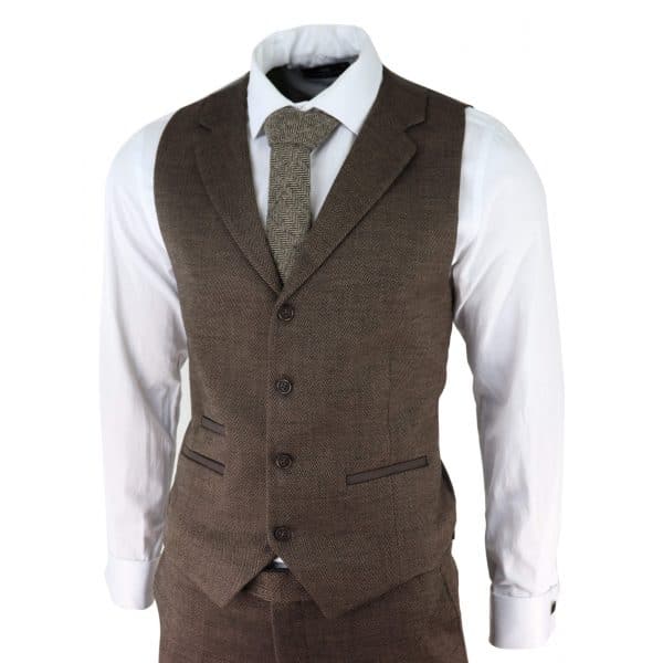 Men's Brown Herringbone Tweed 3 Piece Suit