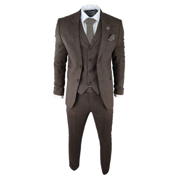 Men's Brown Herringbone Tweed 3 Piece Suit