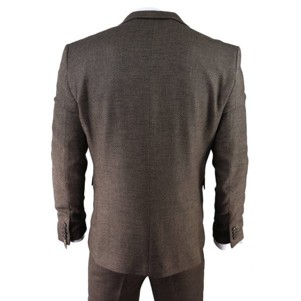 Men's Brown Herringbone Tweed 3 Piece Suit