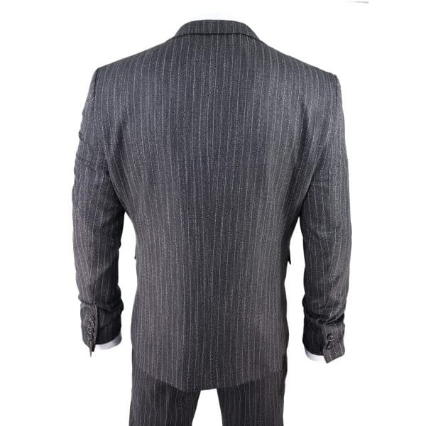 Men's Grey Pinstripe Herringbone Tweed 3 Piece Suit