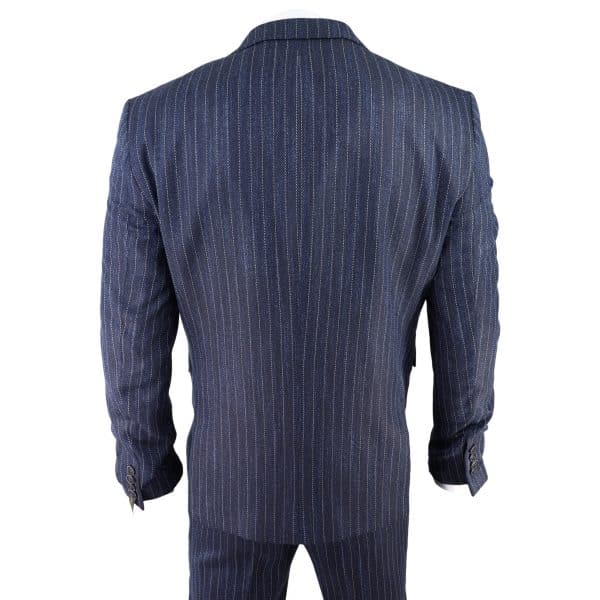 Men's Blue Pinstripe Herringbone Tweed 3 Piece Suit