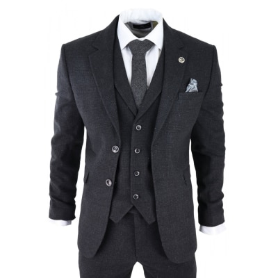 Men's Black Glen Check 3 Piece Suit