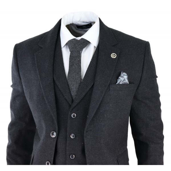 Men's Black Glen Check 3 Piece Suit