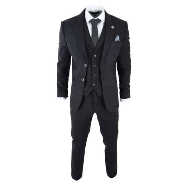 Men's Black Glen Check 3 Piece Suit