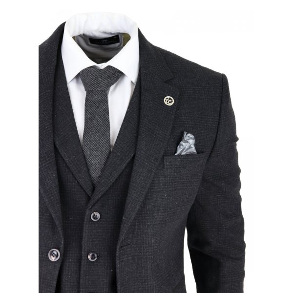 Men's Black Glen Check 3 Piece Suit