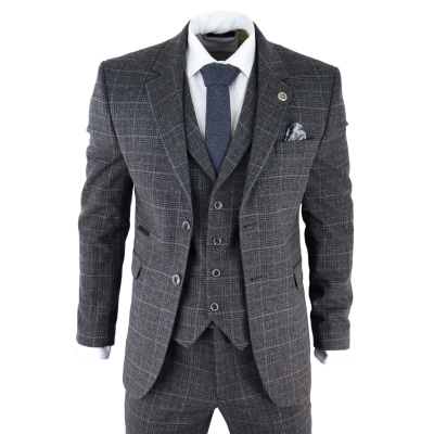 Men's Grey Tartan Check 3 Piece Suit