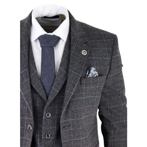 Men's Grey Tartan Check 3 Piece Suit