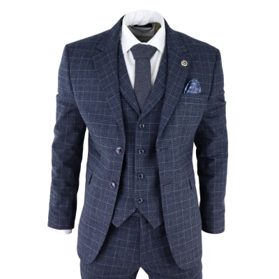 Men's Blue Tartan Check 3 Piece Suit