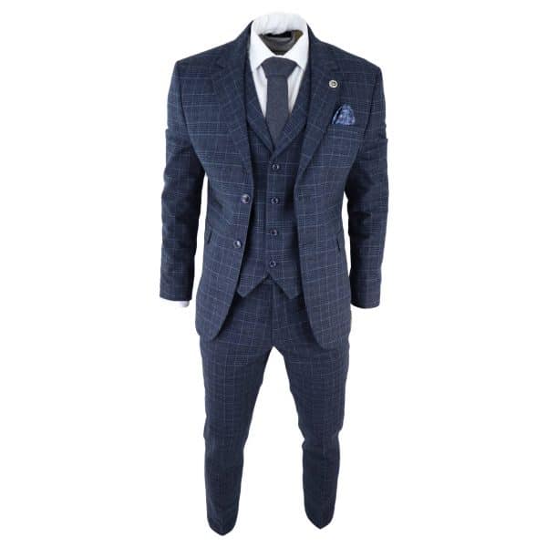 Men's Blue Tartan Check 3 Piece Suit