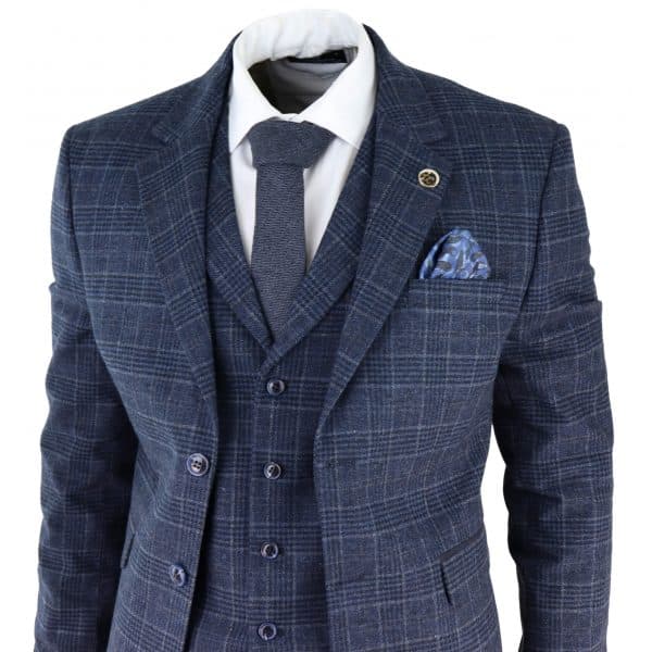 Men's Blue Tartan Check 3 Piece Suit