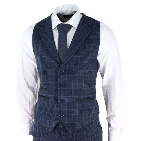 Men's Blue Tartan Check 3 Piece Suit