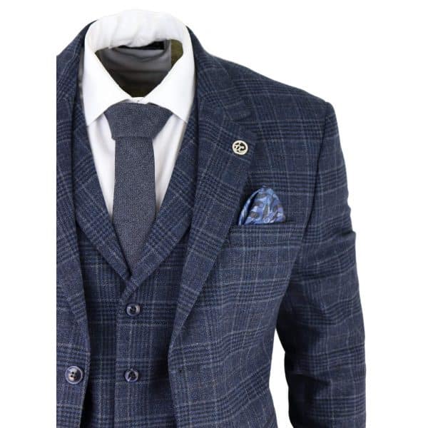 Men's Blue Tartan Check 3 Piece Suit