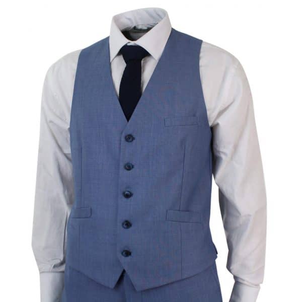 Mens Light Blue 3 Piece Suit, Tailored Fit