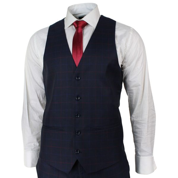 Men's Navy Blue Check 3 Piece Suit