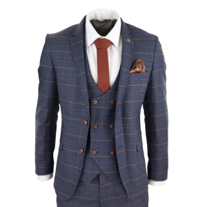 Men’s Blue Check Suit with Double Breasted Waistcoat