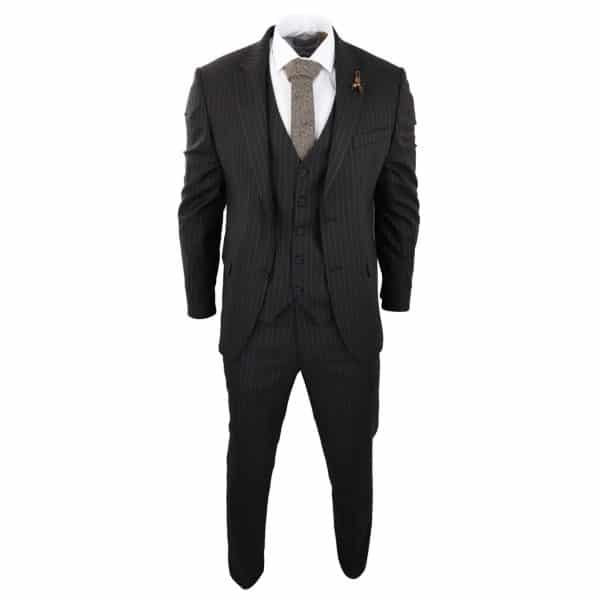 Mens Black 3 Piece Pinstripe Suit