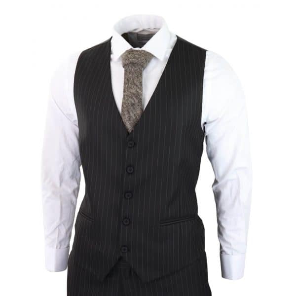 Mens Black 3 Piece Pinstripe Suit