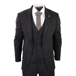 Mens Black 3 Piece Pinstripe Suit