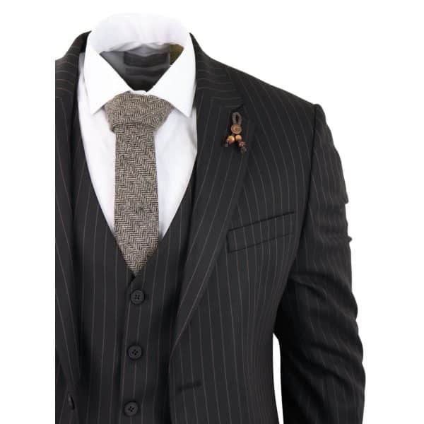 Mens Black 3 Piece Pinstripe Suit