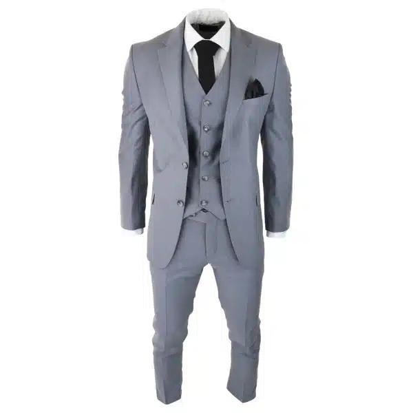 Mens Classic Grey 3 Piece Suit Slim Fit Vintage Retro Smart Formal Wedding