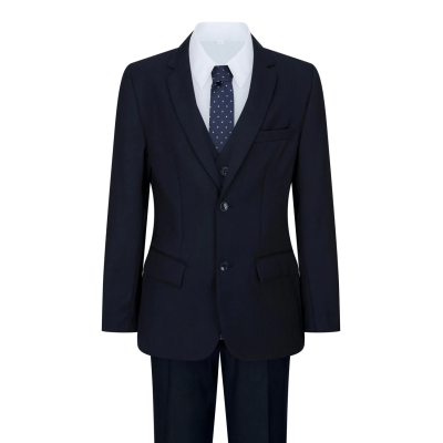 Boys Navy Blue 5 Piece Suit Blazer Waistcoat Shirt Tie Trousers Wedding Party