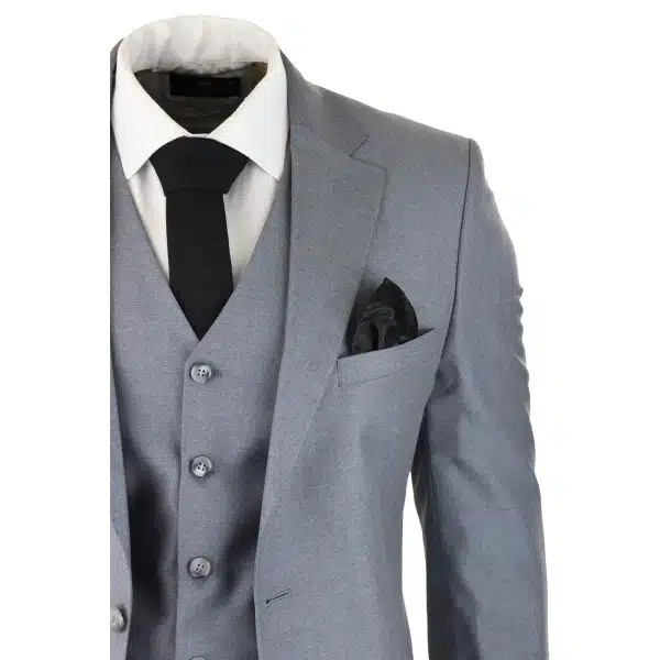 Mens Classic Grey 3 Piece Suit Slim Fit Vintage Retro Smart Formal Wedding