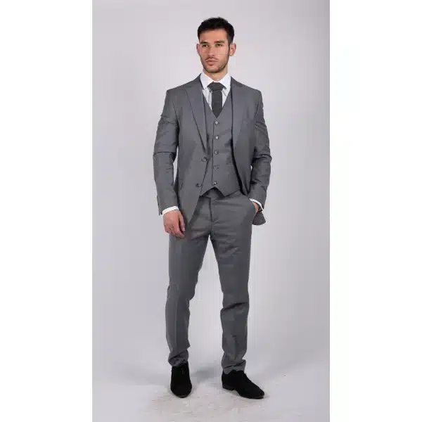 Mens Classic Grey 3 Piece Suit Slim Fit Vintage Retro Smart Formal Wedding