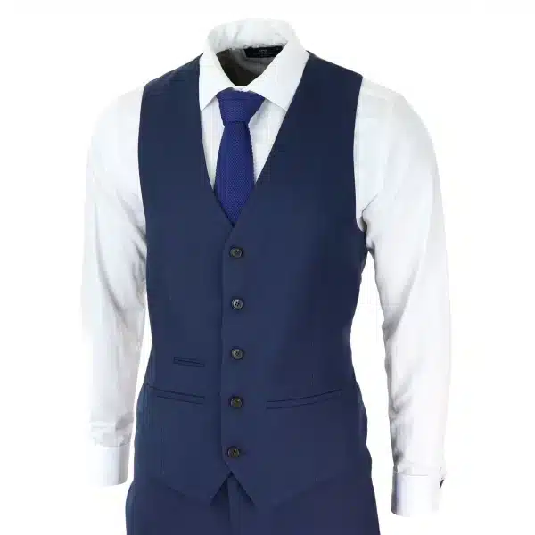 Mens Navy 3 Piece Suit Tailored Fit Smart Formal Classic Wedding Retro Vintage