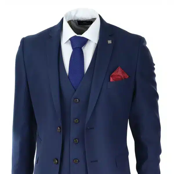 Mens Navy 3 Piece Suit Tailored Fit Smart Formal Classic Wedding Retro Vintage