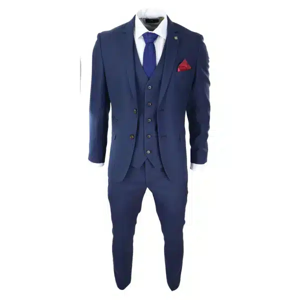 Mens Navy 3 Piece Suit Tailored Fit Smart Formal Classic Wedding Retro Vintage