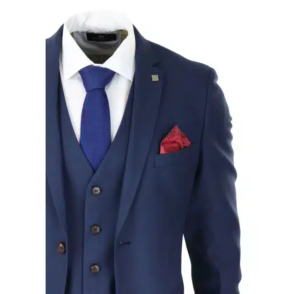 Mens Navy 3 Piece Suit Tailored Fit Smart Formal Classic Wedding Retro Vintage