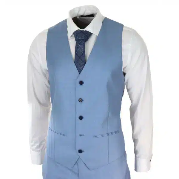 Mens Light Blue Sky 3 Piece Suit Classic Stitch Wedding Summer Prom Classic