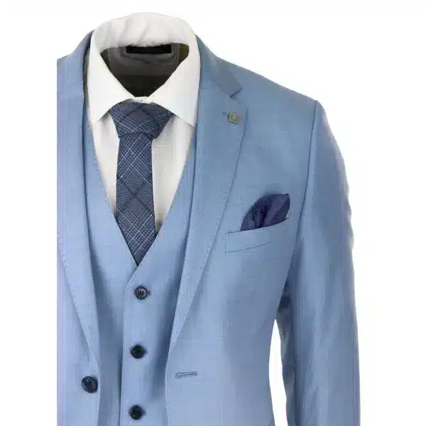 Mens Light Blue Sky 3 Piece Suit Classic Stitch Wedding Summer Prom Classic