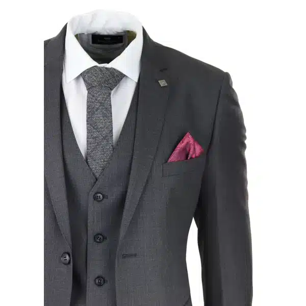 Mens Dark Grey Charcoal 3 Piece Suit Classic Stitch Wedding Summer Prom Classic