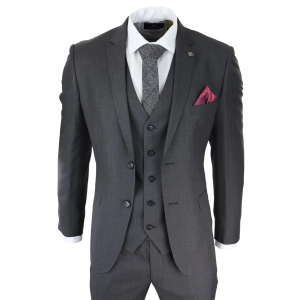 Mens Dark Grey Charcoal 3 Piece Suit Classic Stitch Wedding Summer Prom Classic