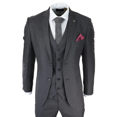 Mens Dark Grey Charcoal 3 Piece Suit Classic Stitch Wedding Summer Prom Classic