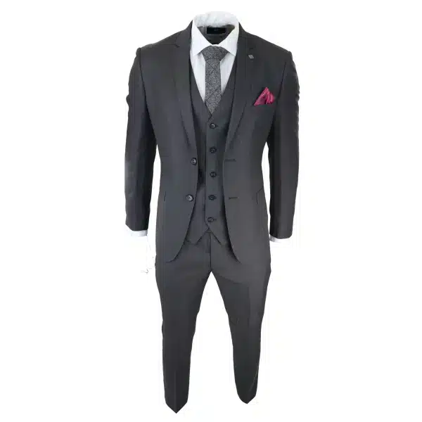 Mens Dark Grey Charcoal 3 Piece Suit Classic Stitch Wedding Summer Prom Classic