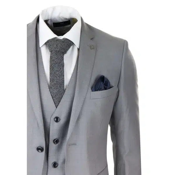 Mens Light Grey 3 Piece Suit Classic Stitch Wedding Summer Prom Classic Grooms