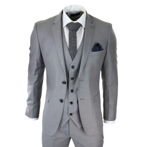 Mens Light Grey 3 Piece Suit Classic Stitch Wedding Summer Prom Classic Grooms