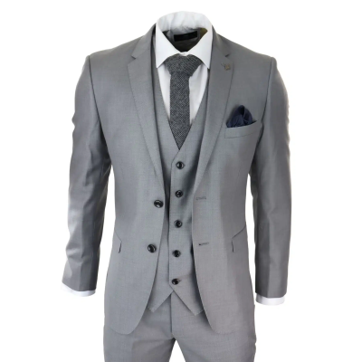 Mens Light Grey 3 Piece Suit Classic Stitch Wedding Summer Prom Classic Grooms