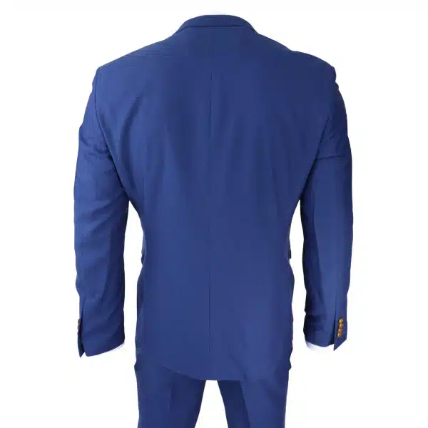 Mens Royal Blue 3 piece Suit Brown Trim Classic Birdseye Vintage Wedding Grooms