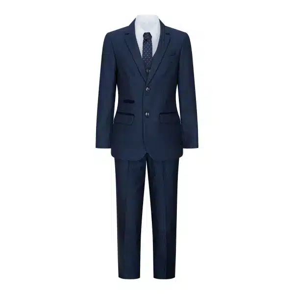 Boys Navy Blue 3 Piece Tweed Birdseye Suit Smart Formal Wedding Classic 1920s