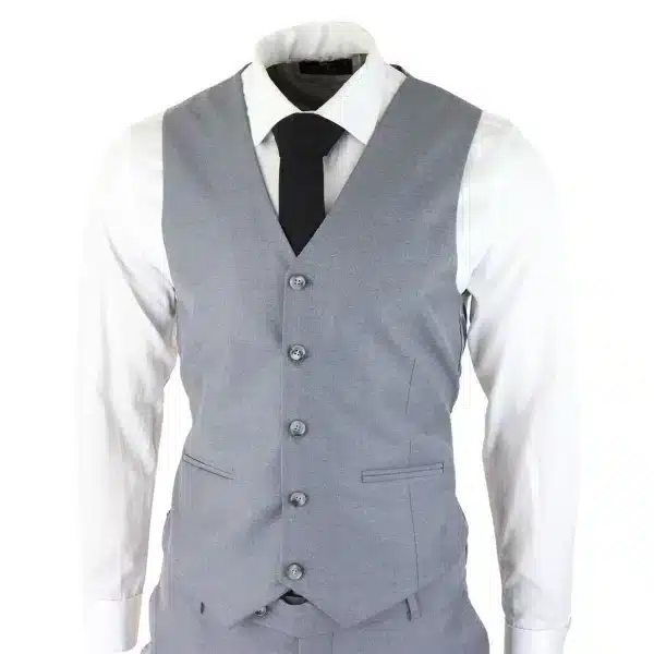 Mens Classic Grey 3 Piece Suit Slim Fit Vintage Retro Smart Formal Wedding