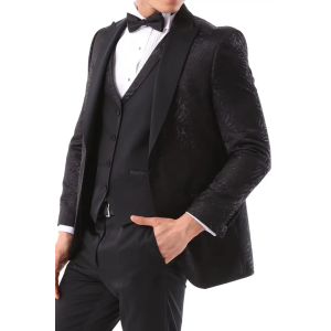 Mens 3 Piece Black Tuxedo Formal Wedding Prom Party Satin Bow Tie Dinner Suit