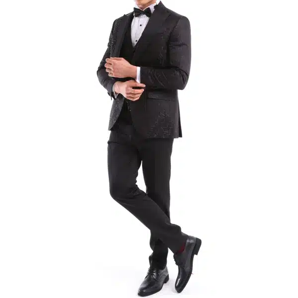 Mens 3 Piece Black Tuxedo Formal Wedding Prom Party Satin Bow Tie Dinner Suit