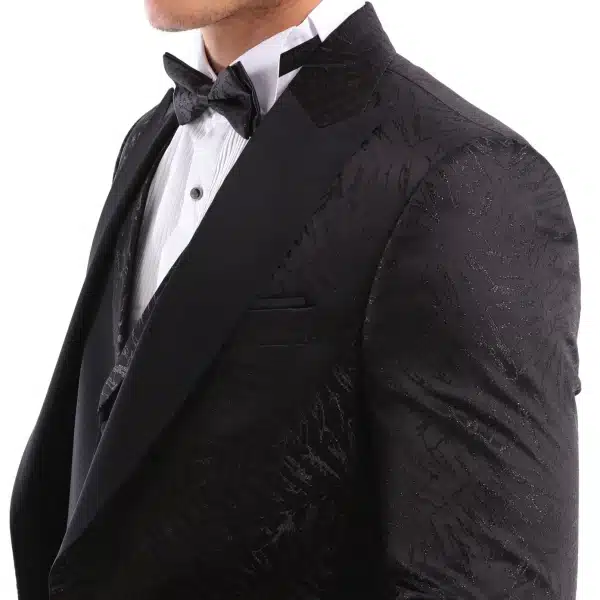 Mens 3 Piece Black Tuxedo Formal Wedding Prom Party Satin Bow Tie Dinner Suit