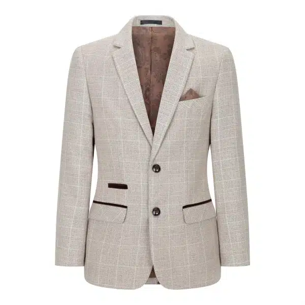 Boys Check Tweed Beige Brown 3 Piece Suit Wedding Vintage Retro Classic